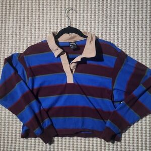 Casual Striped Button Down Shirt - Blue and Burgundy